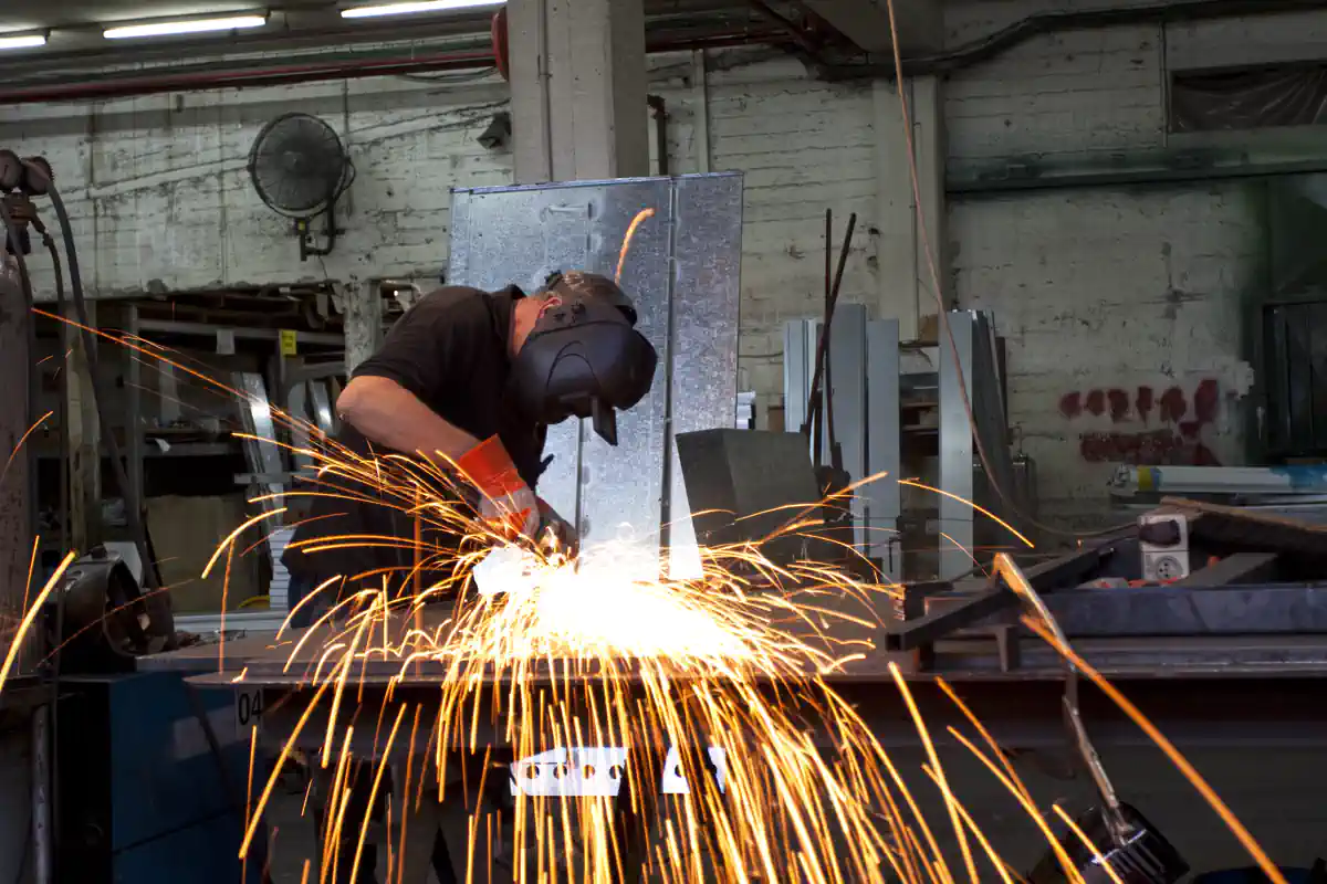 Buckeye Shapeform welder with sparks flying around
